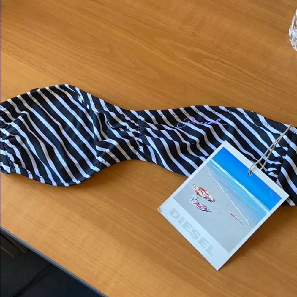 Diesel B&W Stripe Bandeau Bikini Top - NWT